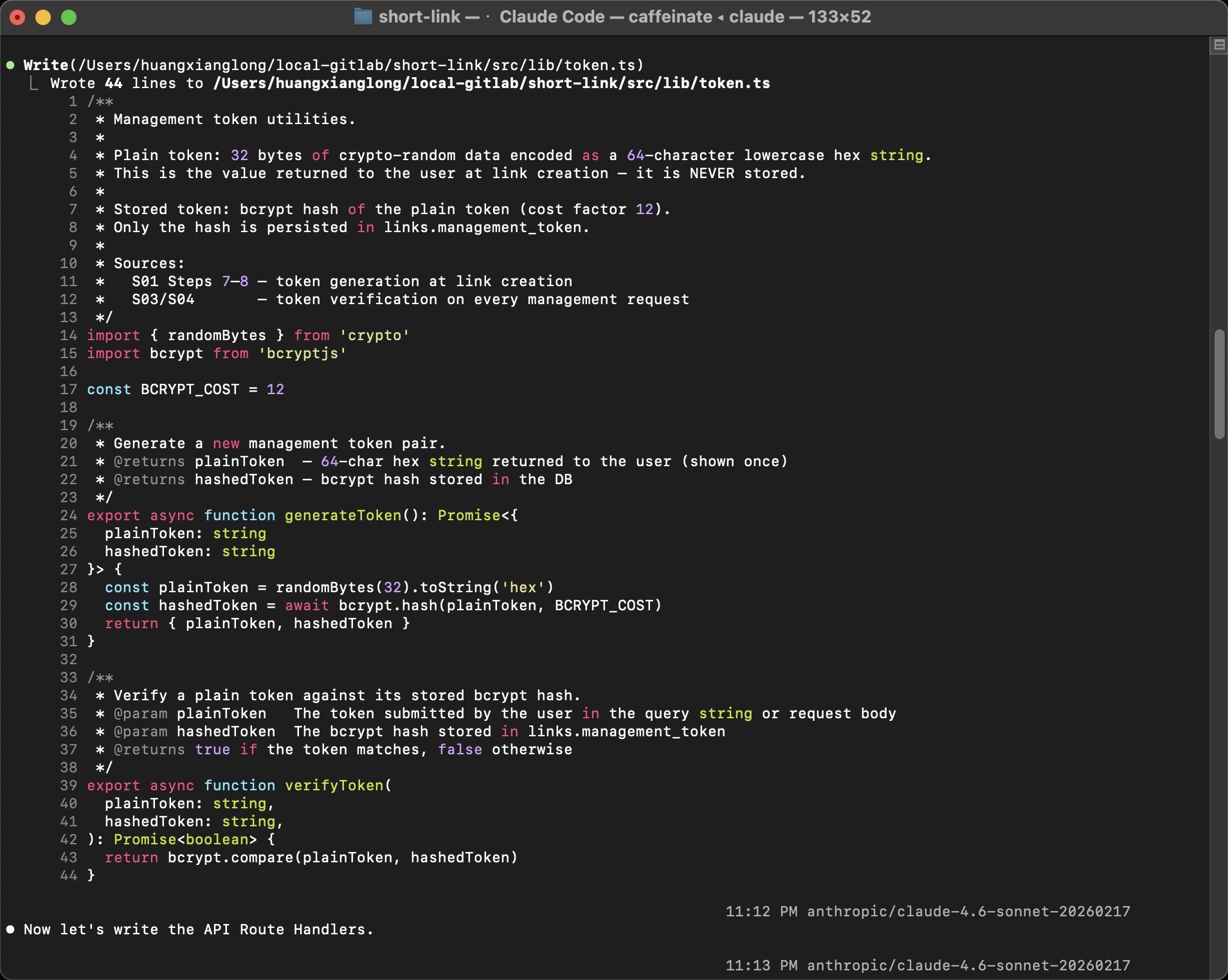 Generated token.ts with source traceability comments